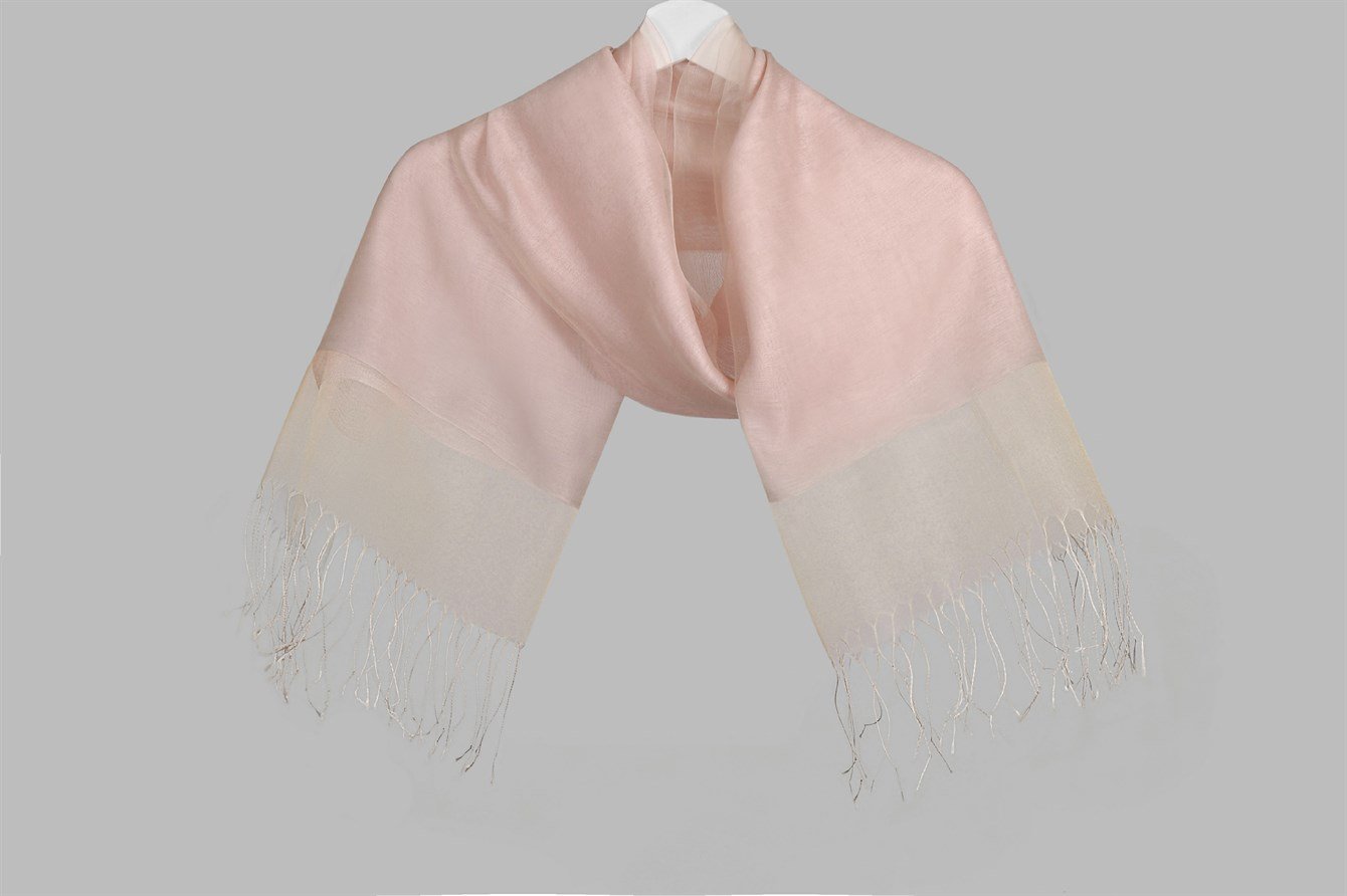 Çift Katlı Bej Pudra Tül Şal