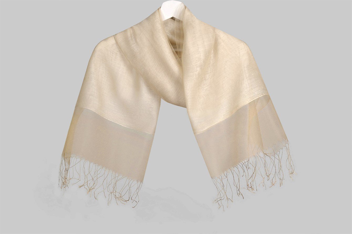 Çift Katlı Bej Tül Şal