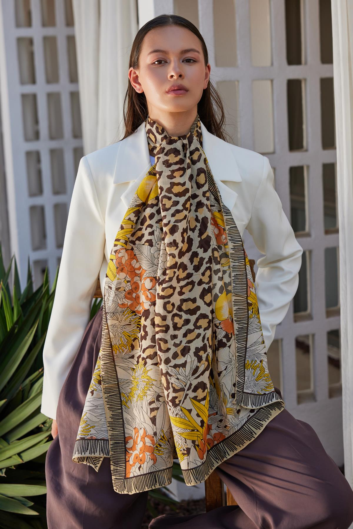 FENZA leopar bej şal