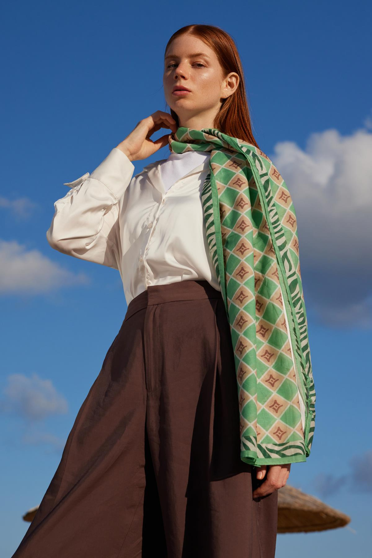 FENZA safir logo mint yeşili şal